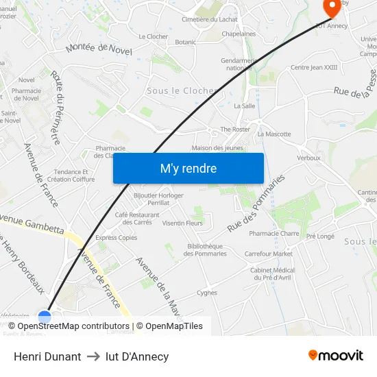 Henri Dunant to Iut D'Annecy map