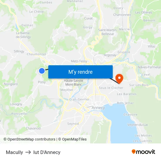 Macully to Iut D'Annecy map