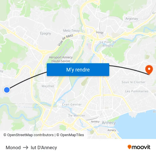 Monod to Iut D'Annecy map