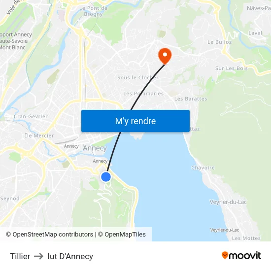 Tillier to Iut D'Annecy map