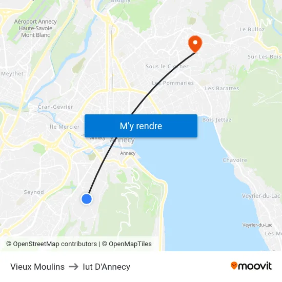 Vieux Moulins to Iut D'Annecy map