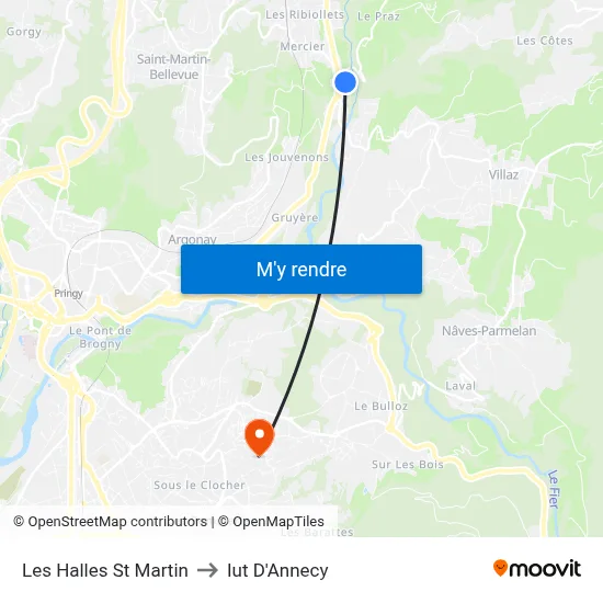 Les Halles St Martin to Iut D'Annecy map