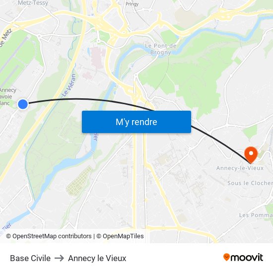 Base Civile to Annecy le Vieux map