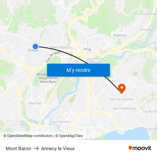 Mont Baron to Annecy le Vieux map