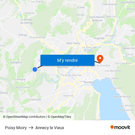 Poisy Moiry to Annecy le Vieux map