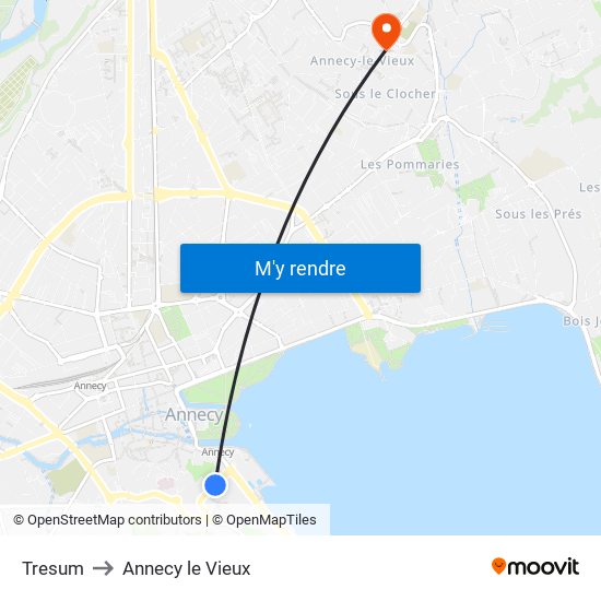 Tresum to Annecy le Vieux map