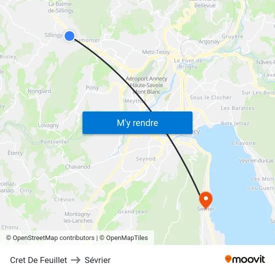 Cret De Feuillet to Sévrier map