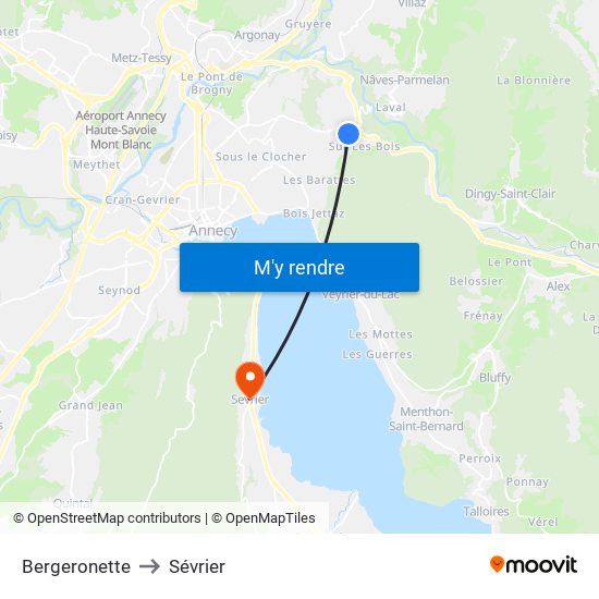 Bergeronette to Sévrier map