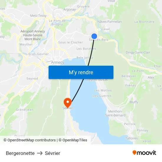 Bergeronette to Sévrier map
