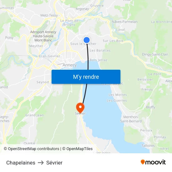 Chapelaines to Sévrier map