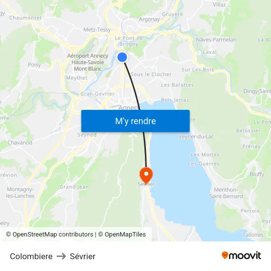 Colombiere to Sévrier map
