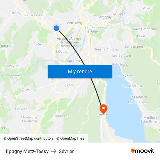 Epagny Metz-Tessy to Sévrier map