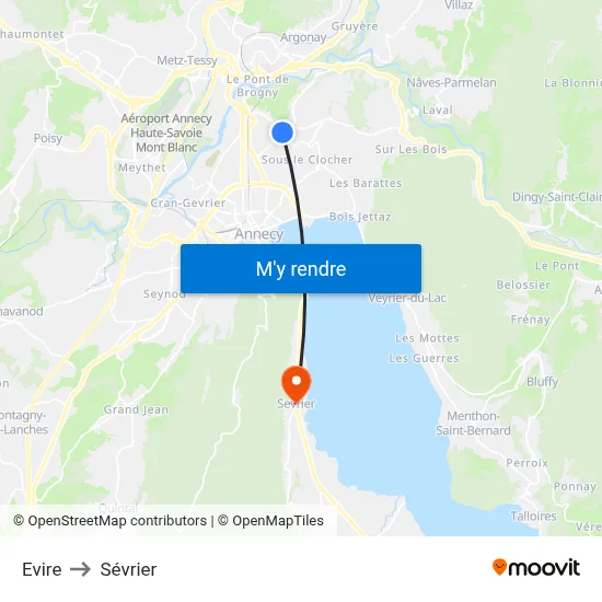 Evire to Sévrier map