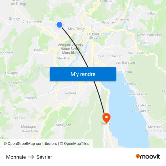 Monnaie to Sévrier map