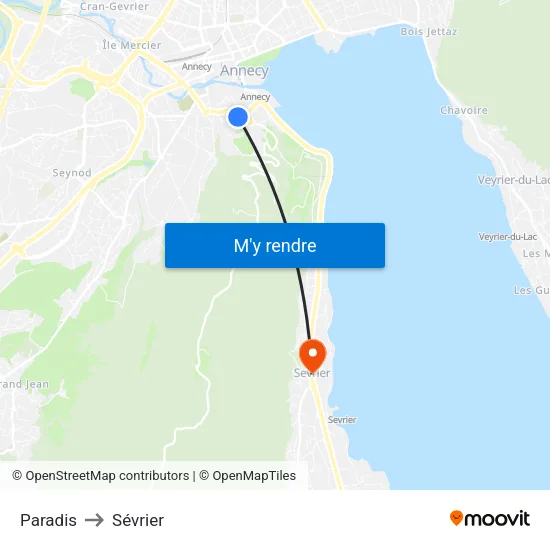 Paradis to Sévrier map