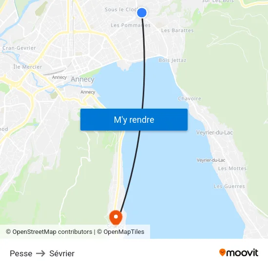 Pesse to Sévrier map