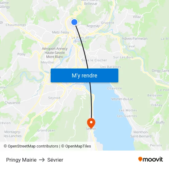Pringy Mairie to Sévrier map