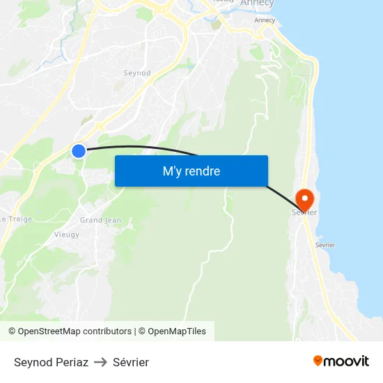 Seynod Periaz to Sévrier map