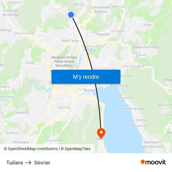 Tuiliere to Sévrier map
