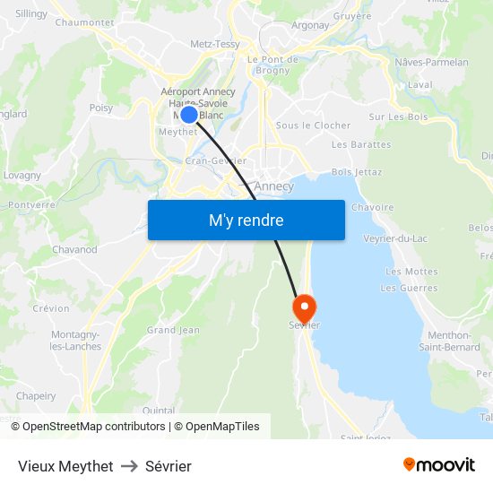 Vieux Meythet to Sévrier map