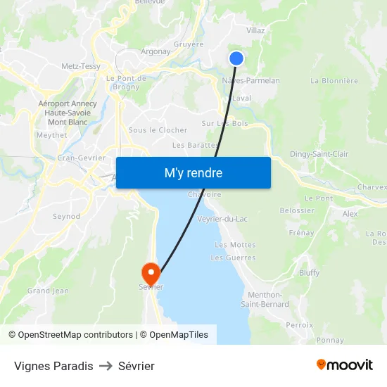 Vignes Paradis to Sévrier map