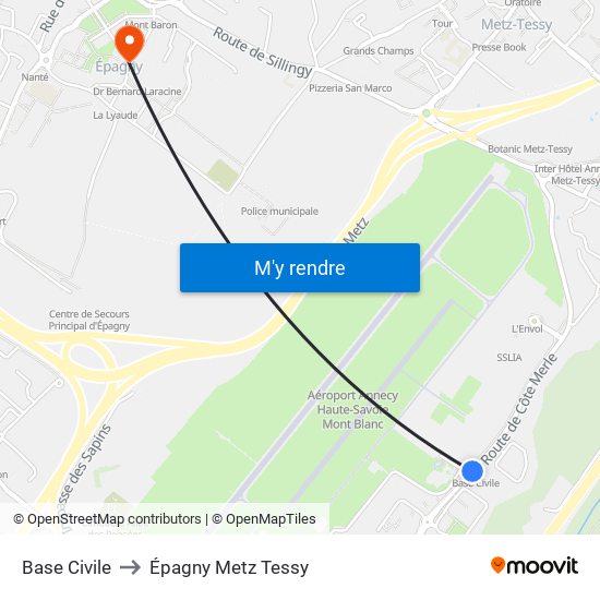 Base Civile to Épagny Metz Tessy map