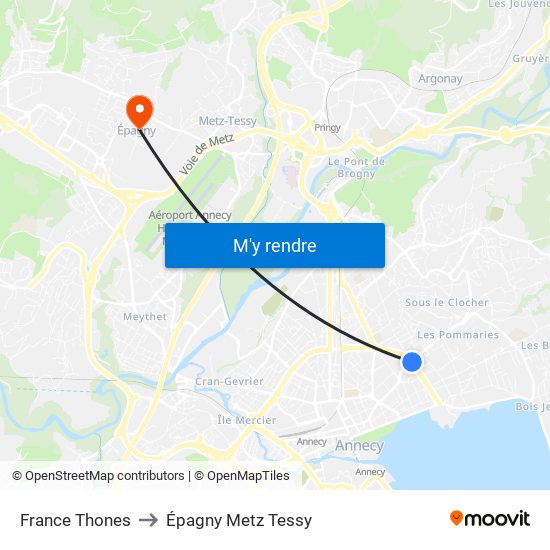 France Thones to Épagny Metz Tessy map