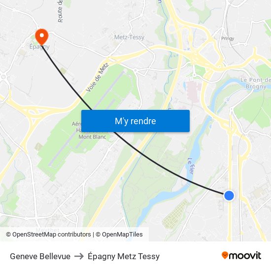 Geneve Bellevue to Épagny Metz Tessy map