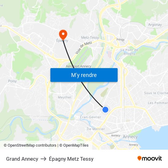 Grand Annecy to Épagny Metz Tessy map