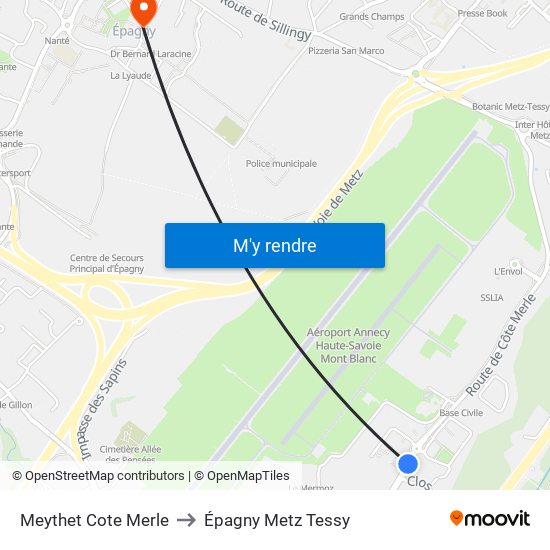 Meythet Cote Merle to Épagny Metz Tessy map