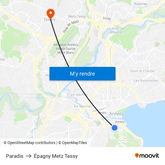 Paradis to Épagny Metz Tessy map