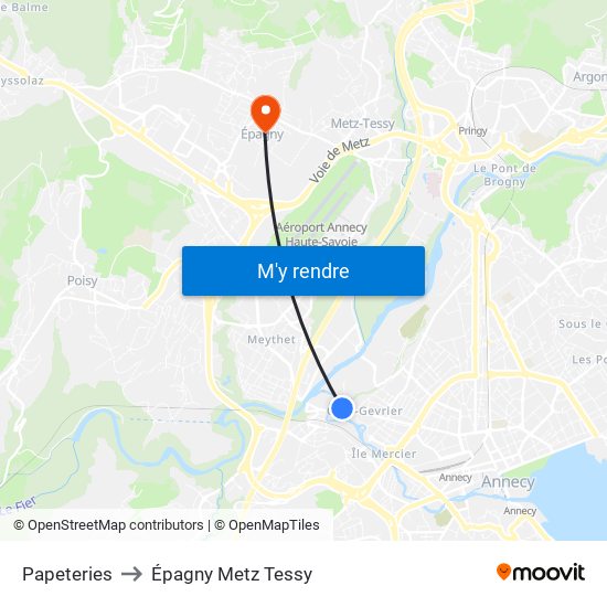 Papeteries to Épagny Metz Tessy map