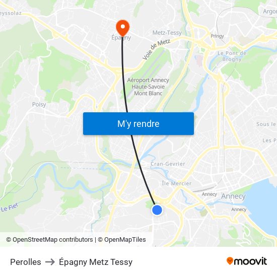 Perolles to Épagny Metz Tessy map