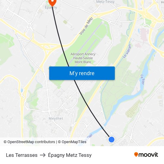 Les Terrasses to Épagny Metz Tessy map