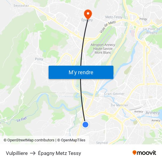 Vulpilliere to Épagny Metz Tessy map