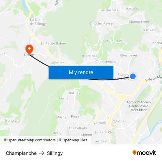 Champlanche to Sillingy map