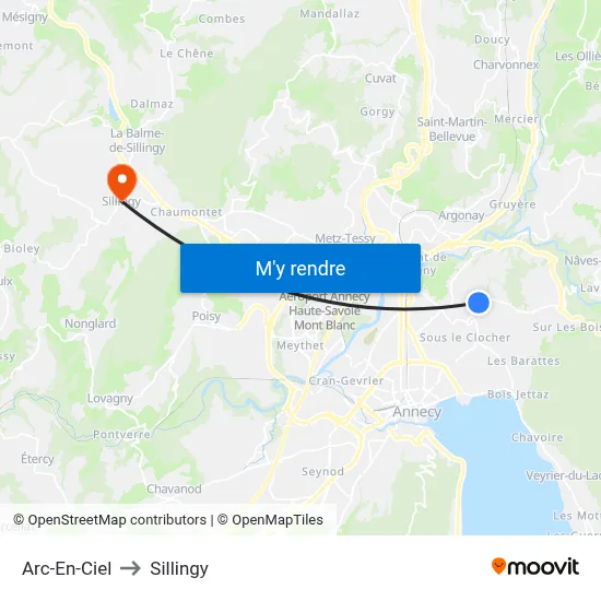 Arc-En-Ciel to Sillingy map