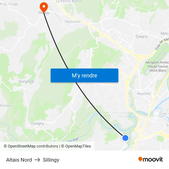 Altais Nord to Sillingy map