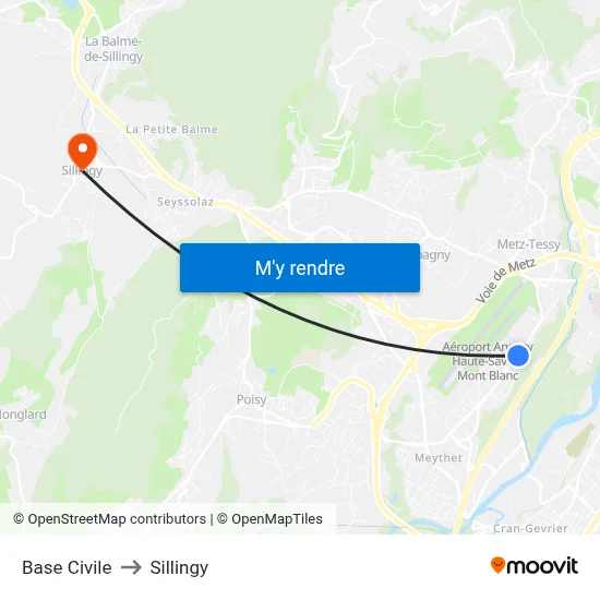 Base Civile to Sillingy map