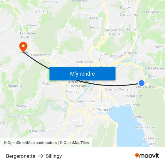 Bergeronette to Sillingy map