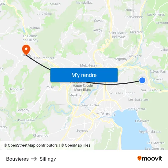 Bouvieres to Sillingy map