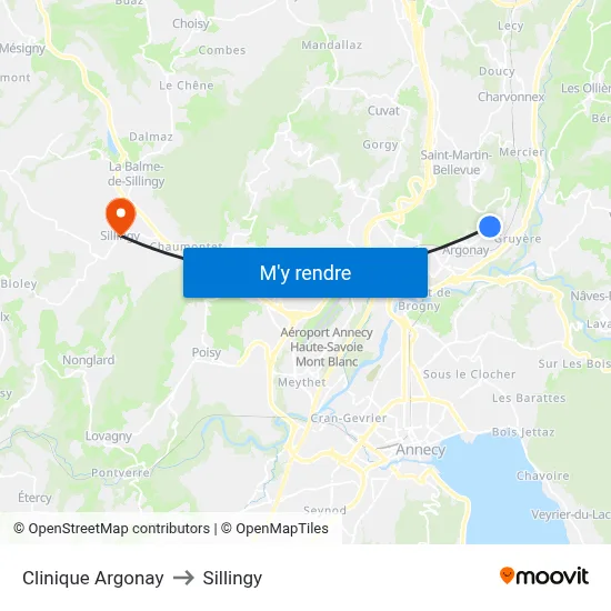 Clinique Argonay to Sillingy map