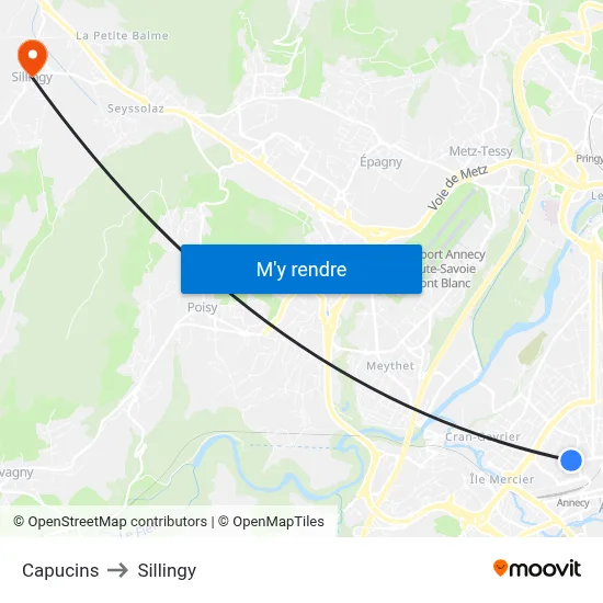 Capucins to Sillingy map