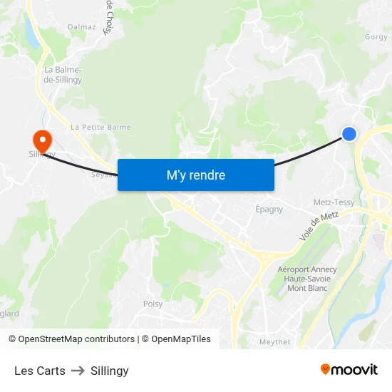 Les Carts to Sillingy map