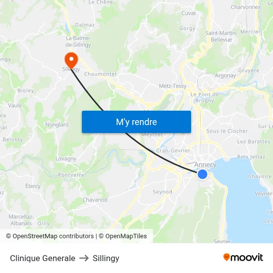 Clinique Generale to Sillingy map