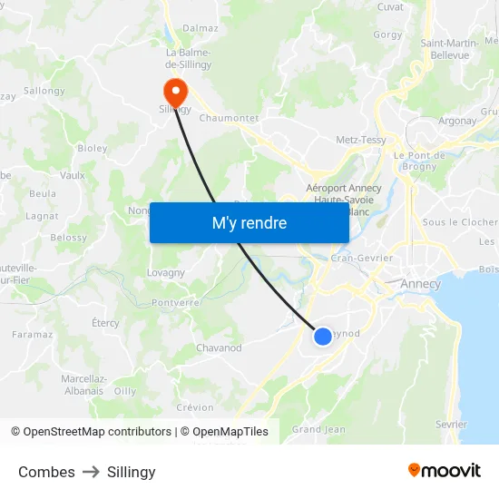 Combes to Sillingy map