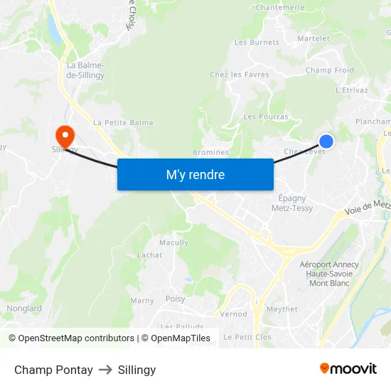 Champ Pontay to Sillingy map