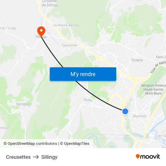 Creusettes to Sillingy map