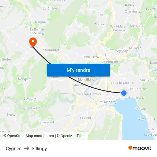 Cygnes to Sillingy map
