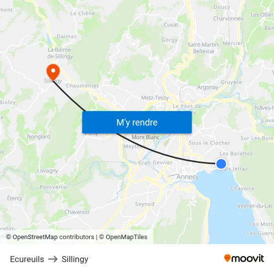 Ecureuils to Sillingy map